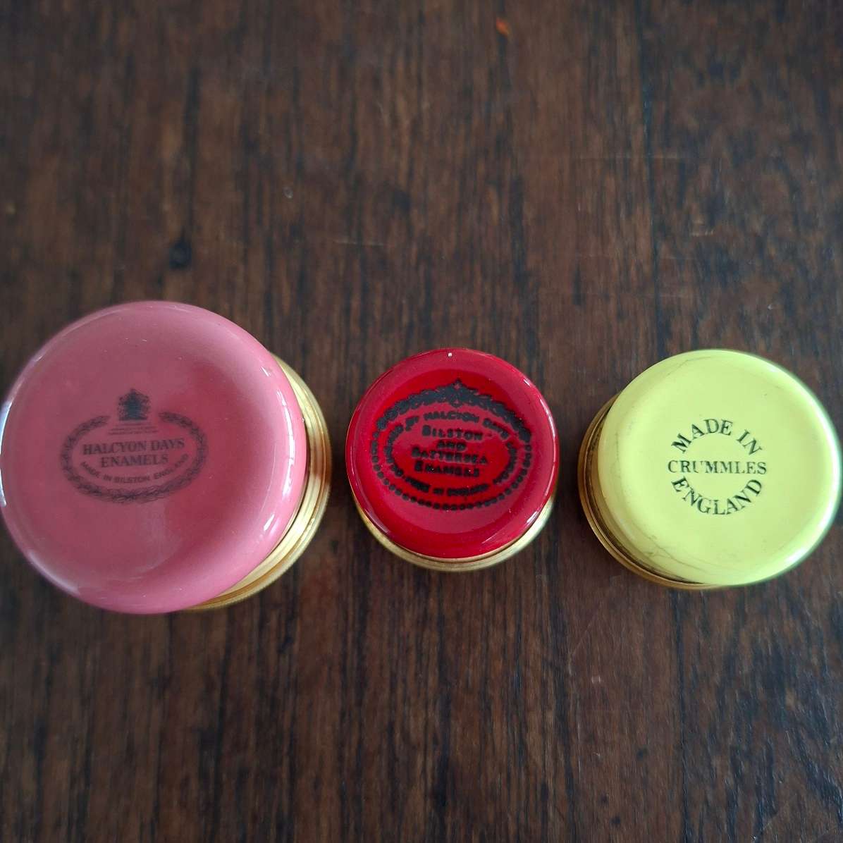 Three enamelled pill boxes circa 1980 - Made in the UK