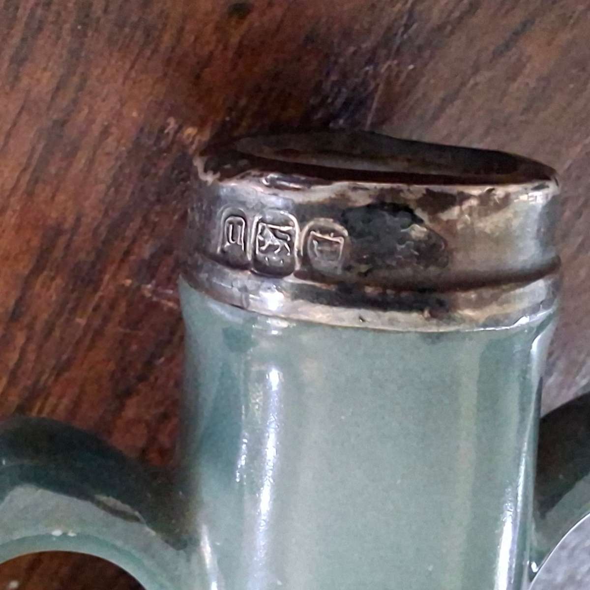 Small Bayeruth Bavaria jug vase with hallmarked silver collar - handpainted cattle