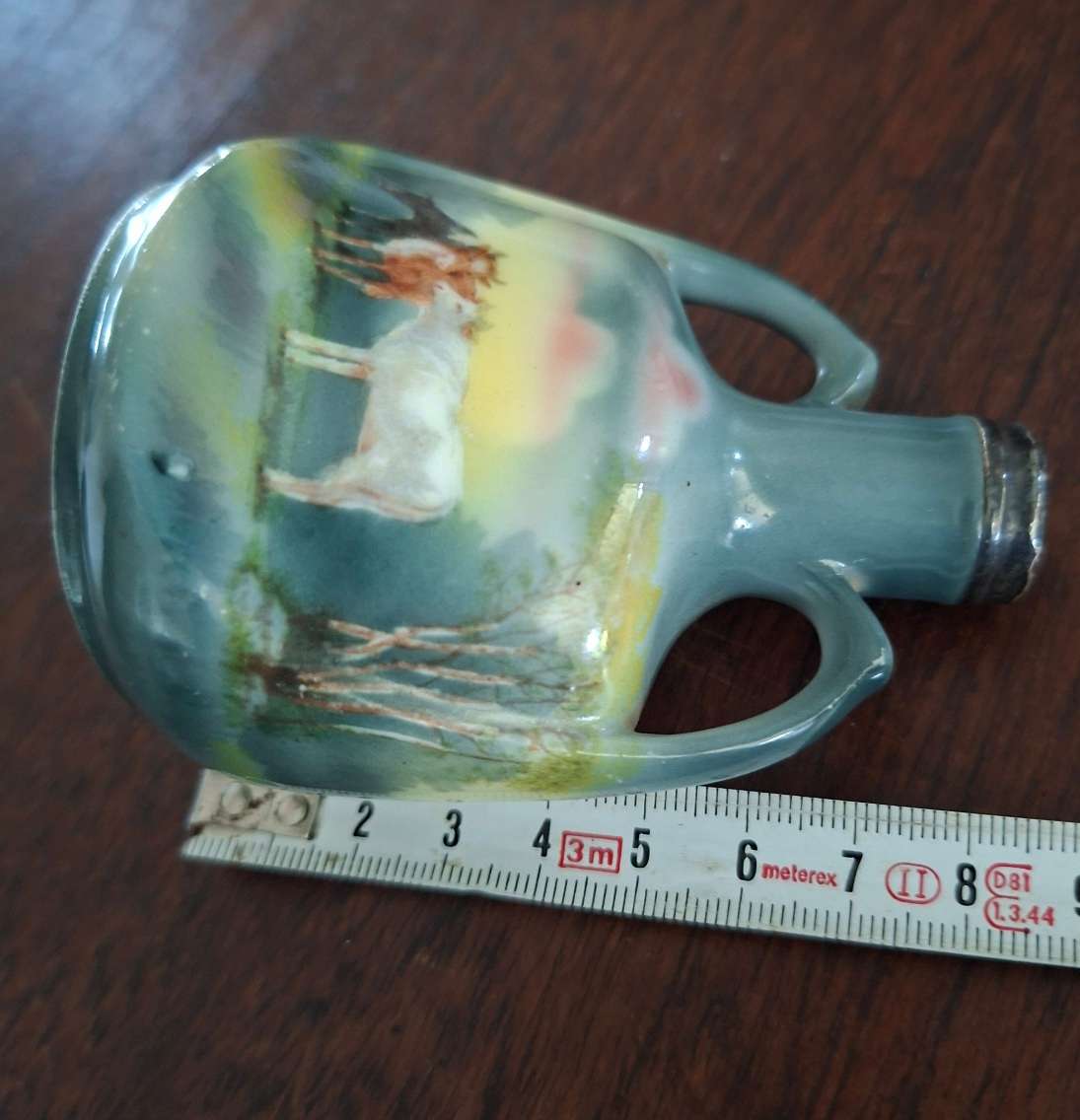 Small Bayeruth Bavaria jug vase with hallmarked silver collar - handpainted cattle