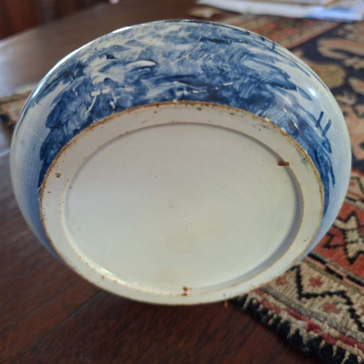 Lidded jar with Delft style hand painted windmill - vintage