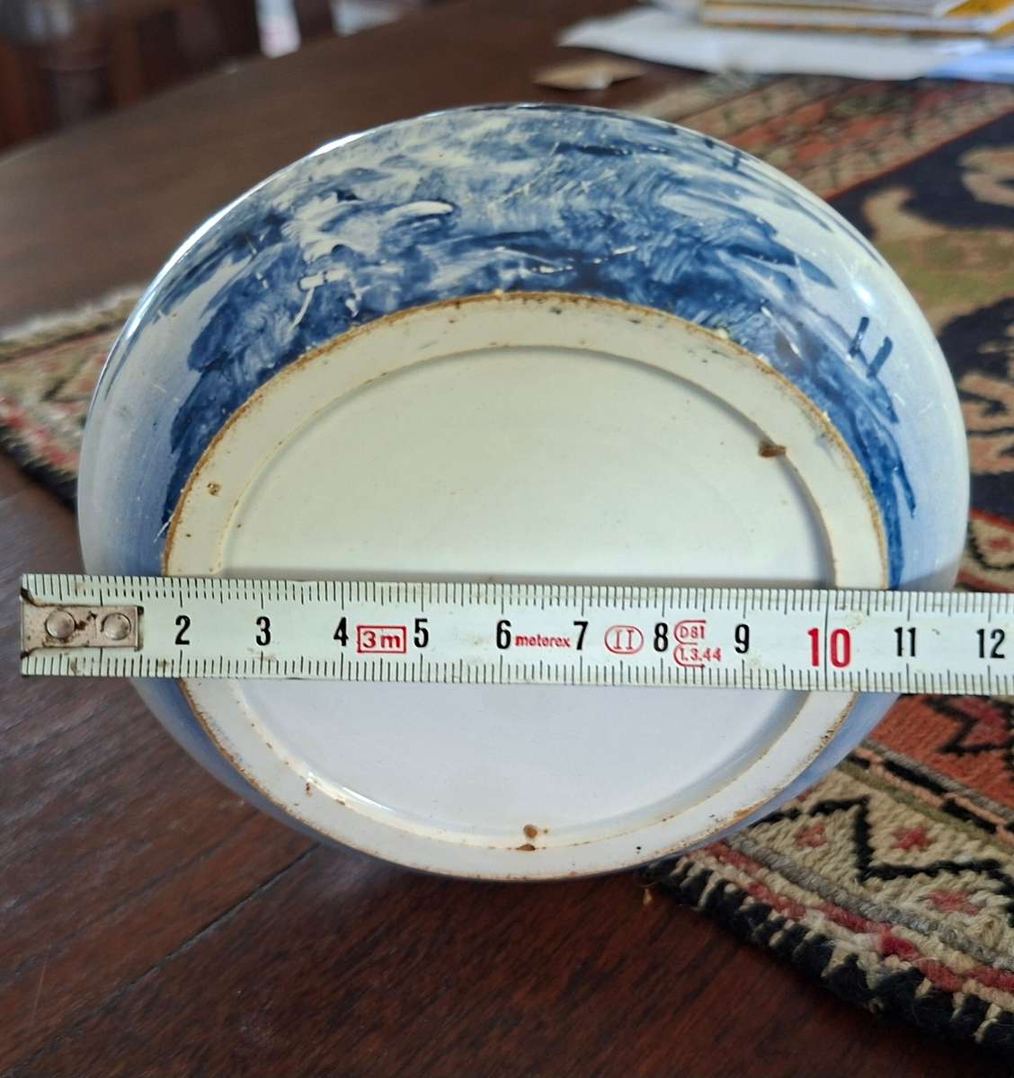 Lidded jar with Delft style hand painted windmill - vintage