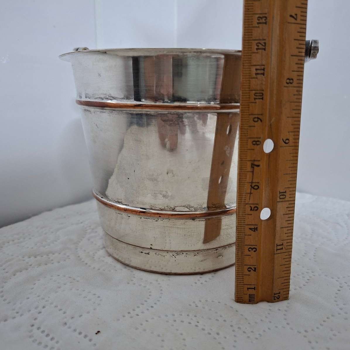 Ice bucket - silver plated with ice drainer and tongs