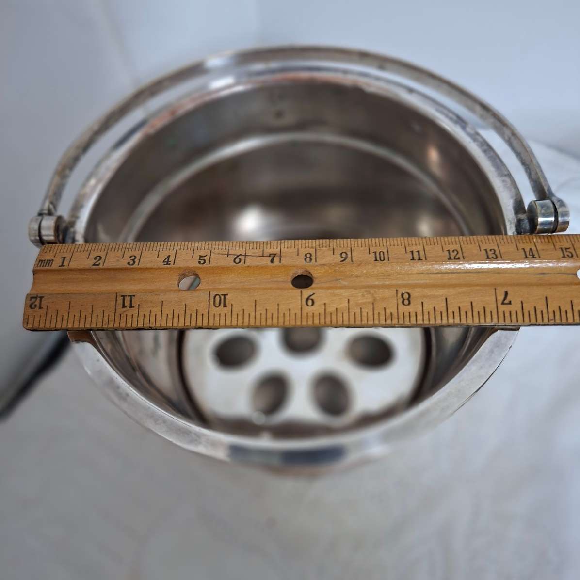 Ice bucket - silver plated with ice drainer and tongs
