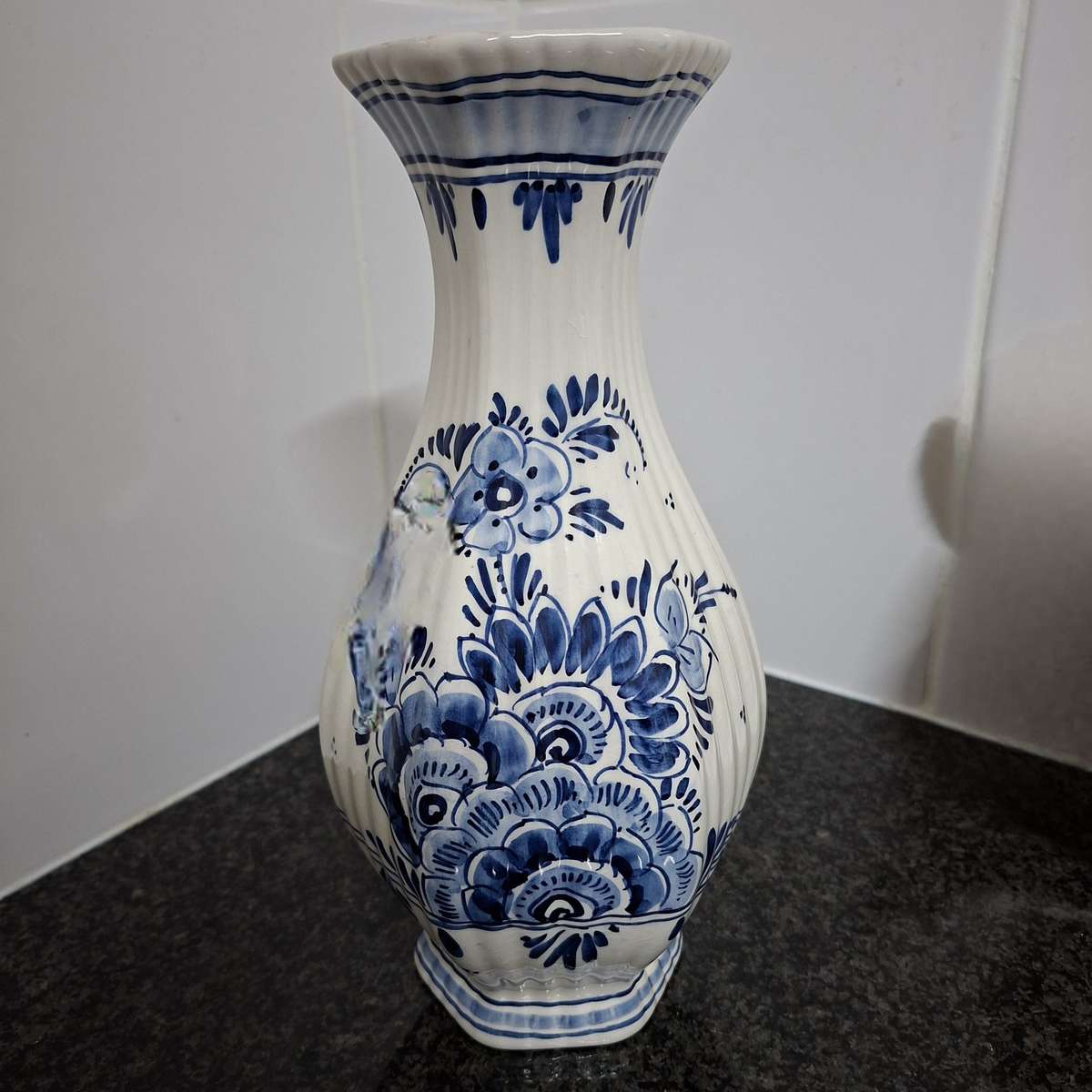 Delft vase 26 cms tall - signed, handpainted, factory mark, vintage