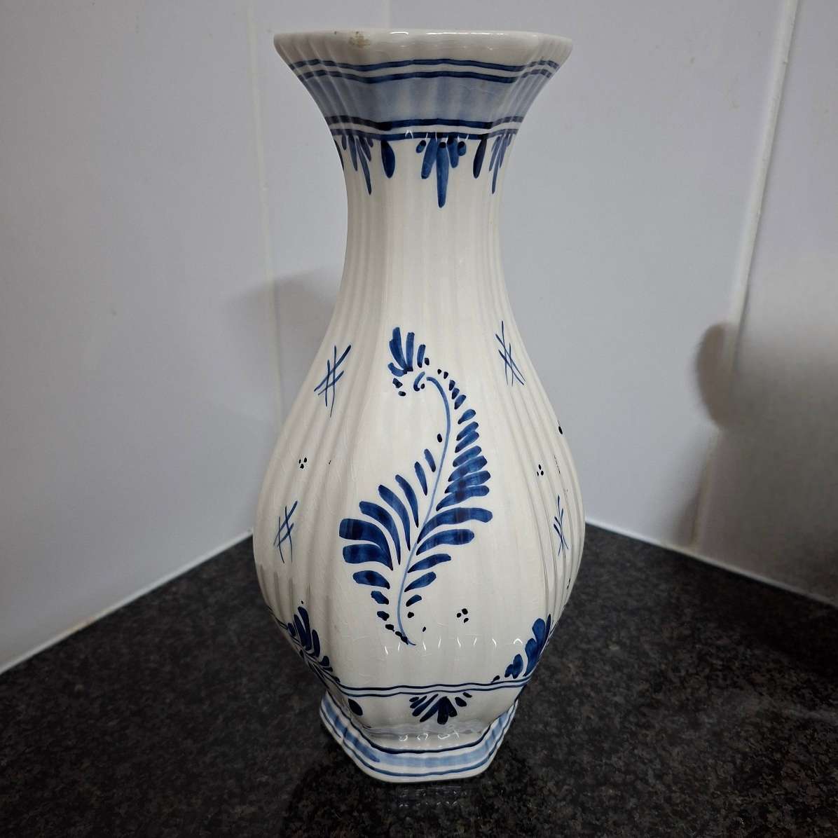 Delft vase 26 cms tall - signed, handpainted, factory mark, vintage