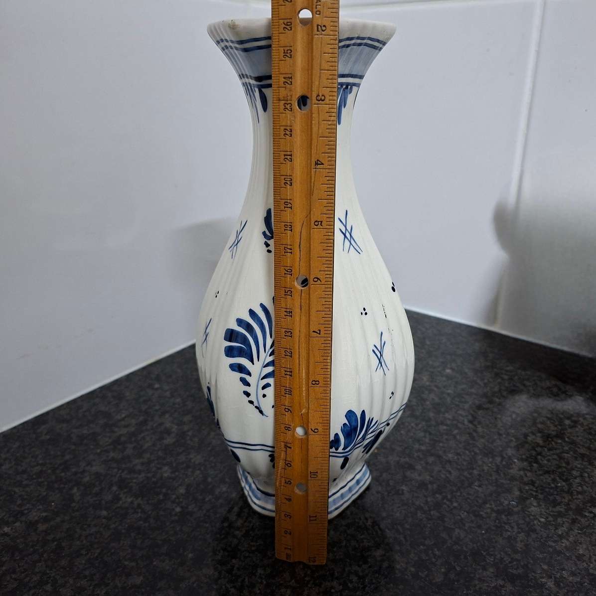 Delft vase 26 cms tall - signed, handpainted, factory mark, vintage