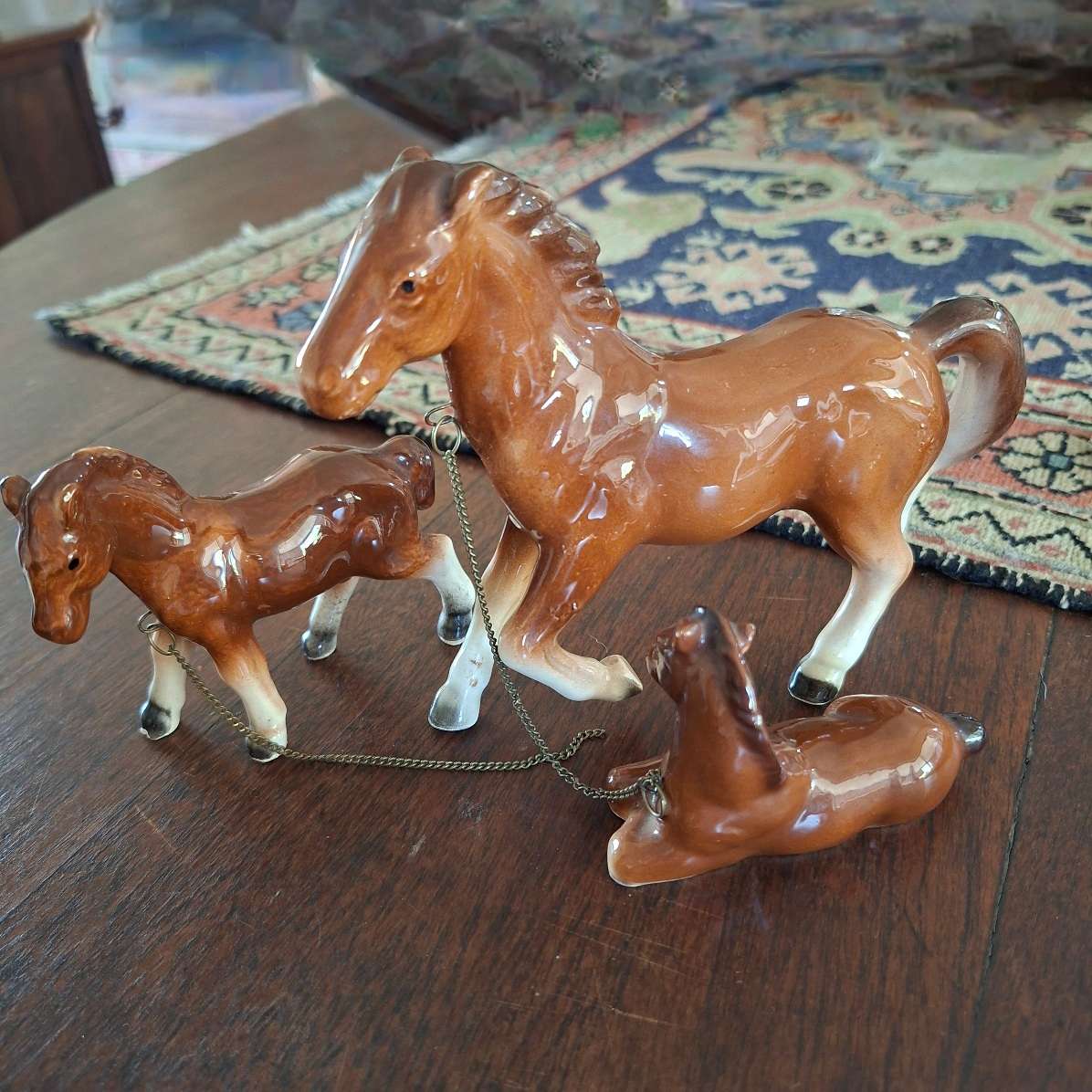 Porcelain capri horse mare and 2 twin foals