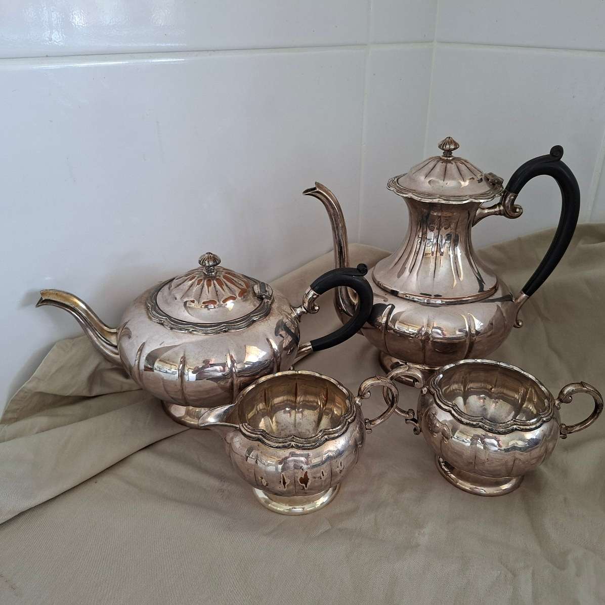 Canadian silverplate on copper tea/coffee set
