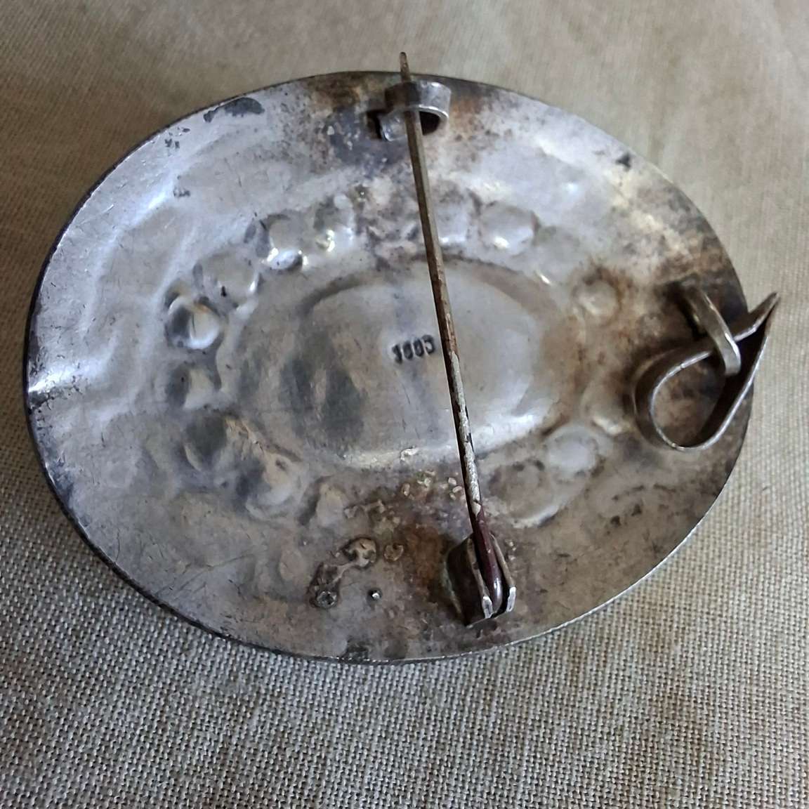 Silver brooch - revival egyption silver with ceramic scarab and torquoise glass beads