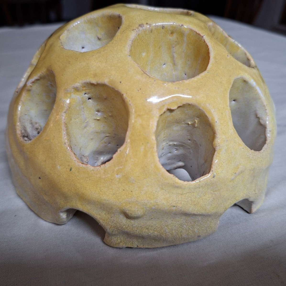 Big Ceramic Flower Frog - yellow. 16cms x 9cm approx