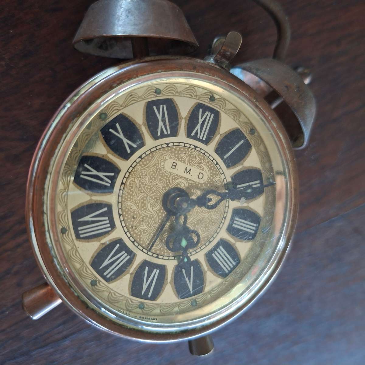 West german alarm clock B.M.D.  Copper casing? Not working.