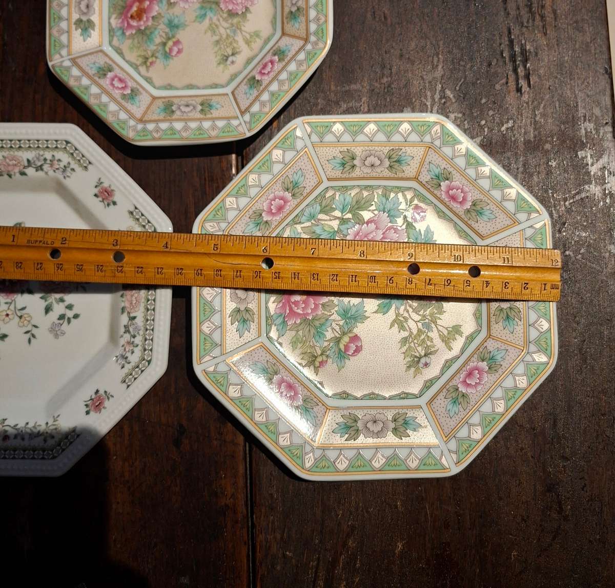 3 octagonal chinese and japanese chrysanthemum /roses plates