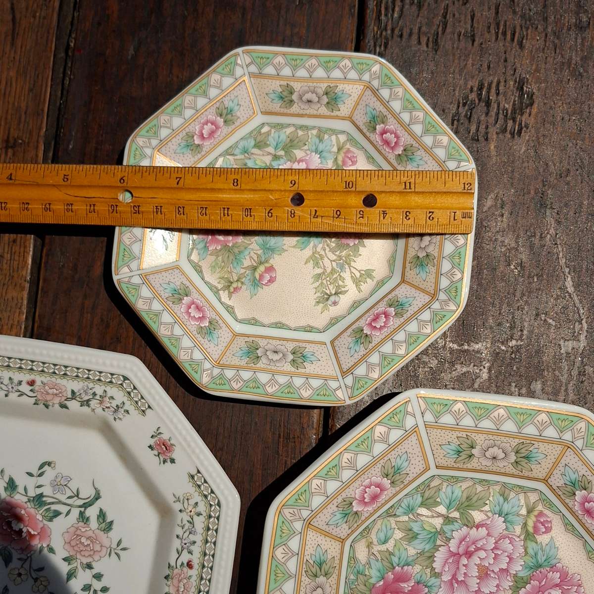 3 octagonal chinese and japanese chrysanthemum /roses plates