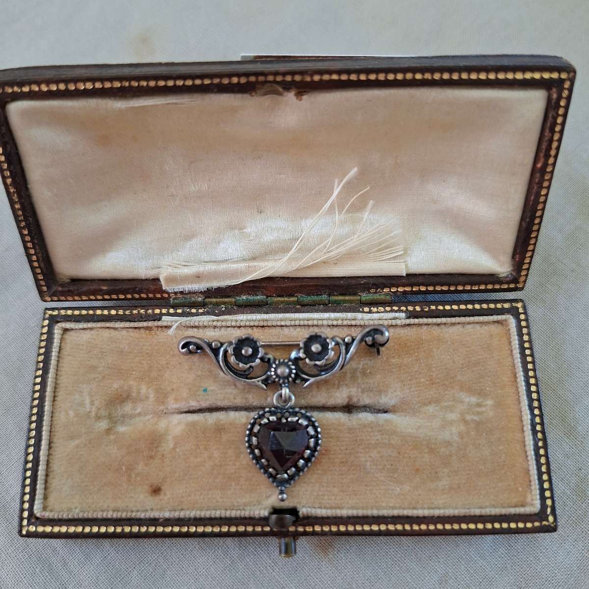 German silver and garnet? heart brooch 925 and 935 silver