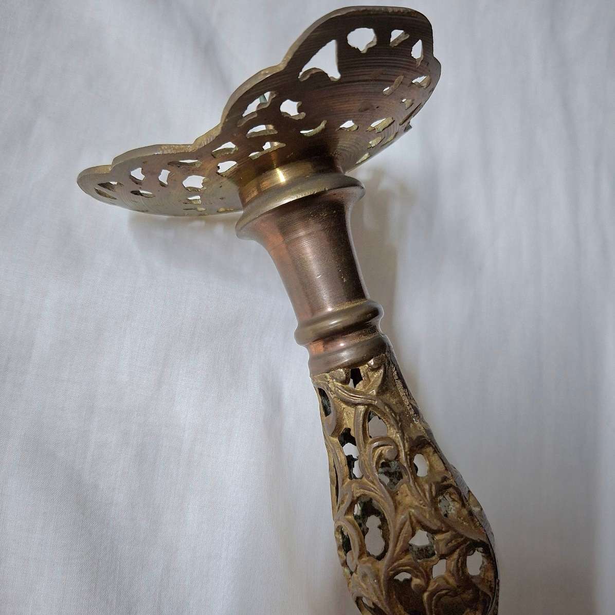 Brass candle stick - filigree ornate approx 30 cms tall