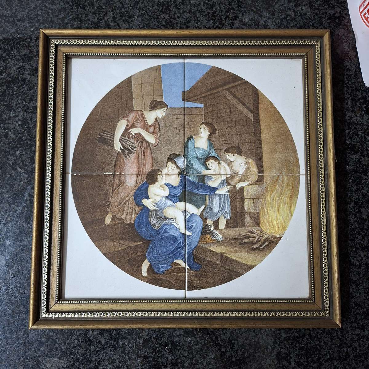 4 SA vintage Pilkington tiles framed Figural mother and child design
