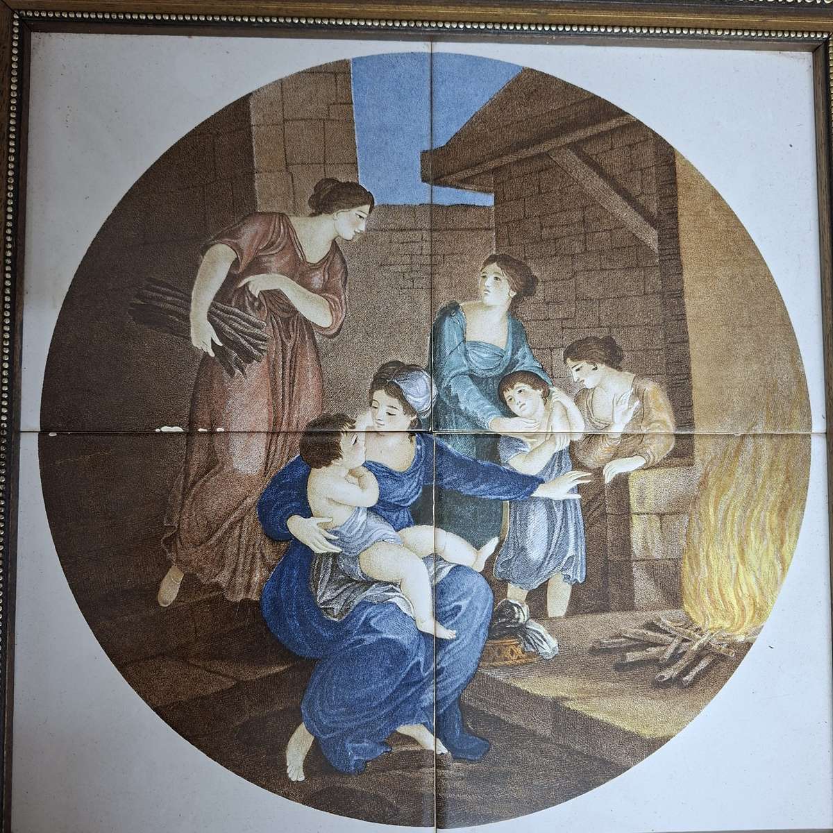 4 SA vintage Pilkington tiles framed Figural mother and child design