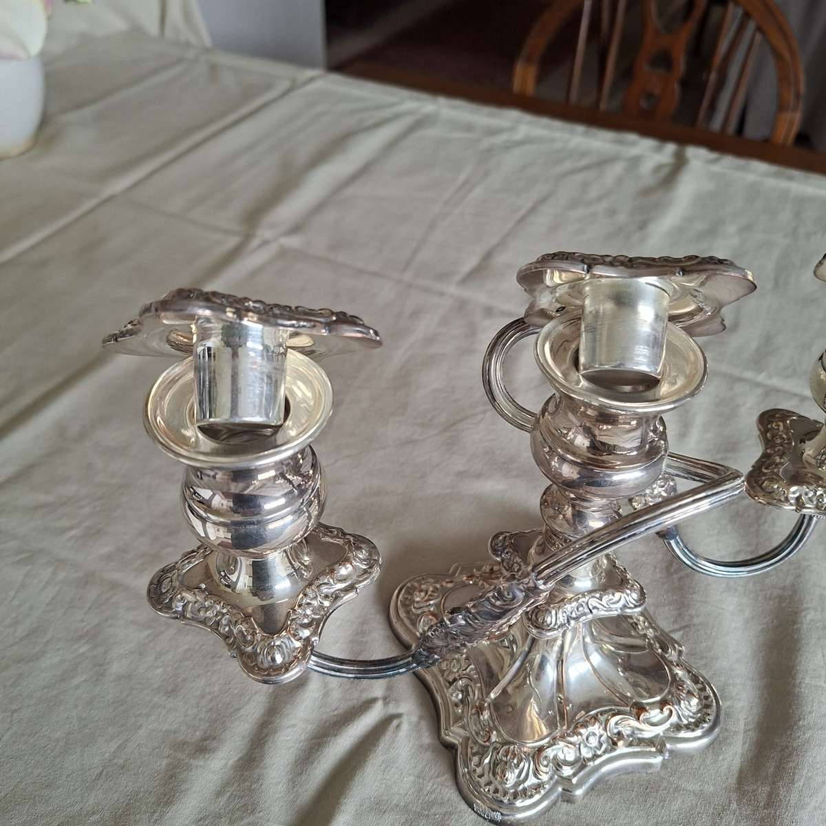 3 candle Candelabra Sheffield silver plate on copper