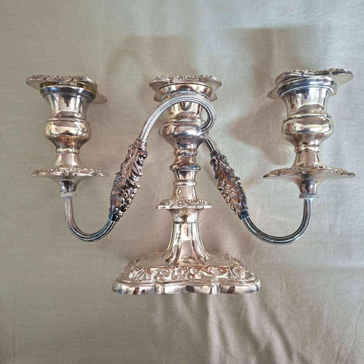 3 candle Candelabra Sheffield silver plate on copper