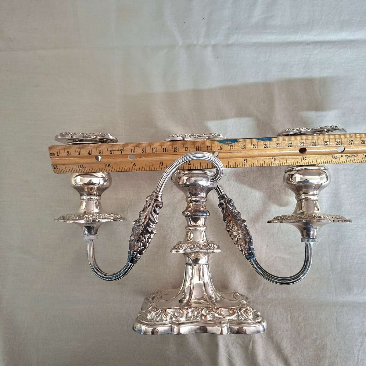 3 candle Candelabra Sheffield silver plate on copper