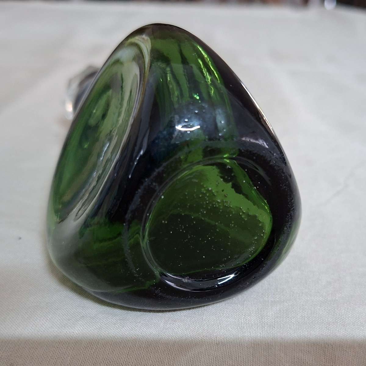 2 perfume bottles approx 16 cms tall - stamped gero. Cut crystal stoppers