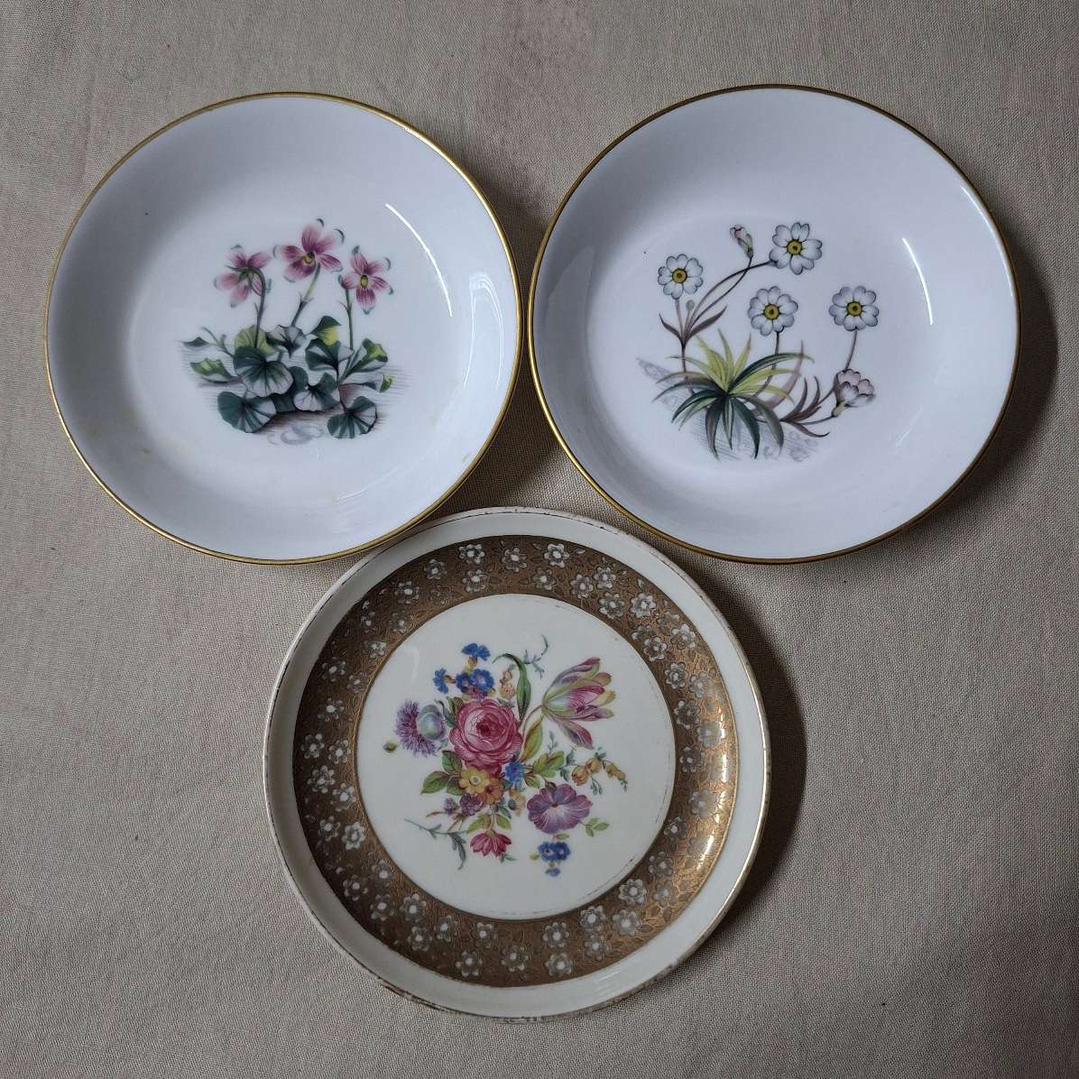 2 Royal Worcester Pin Trays plus 1 German Rosenthal pin tray - floral