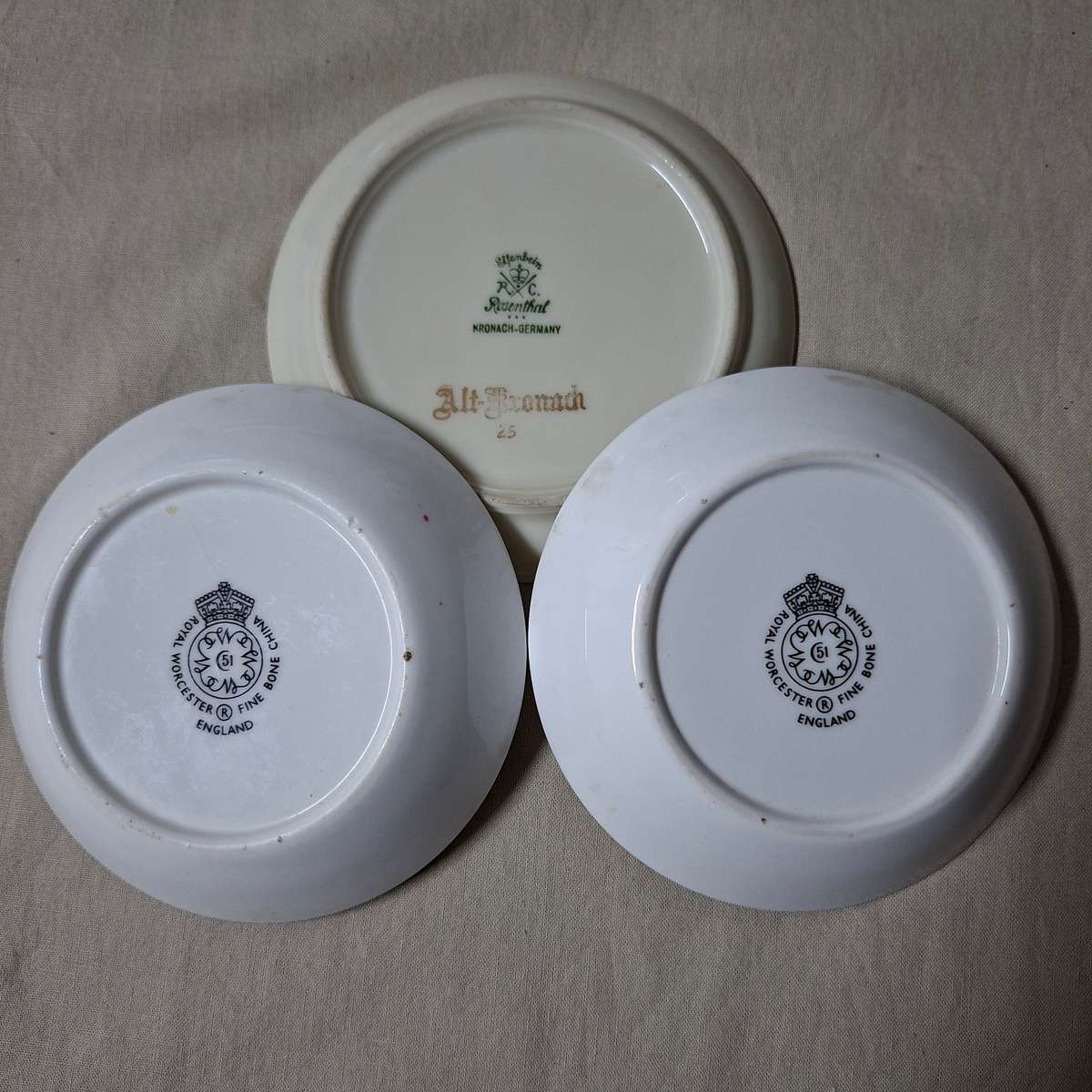 2 Royal Worcester Pin Trays plus 1 German Rosenthal pin tray - floral