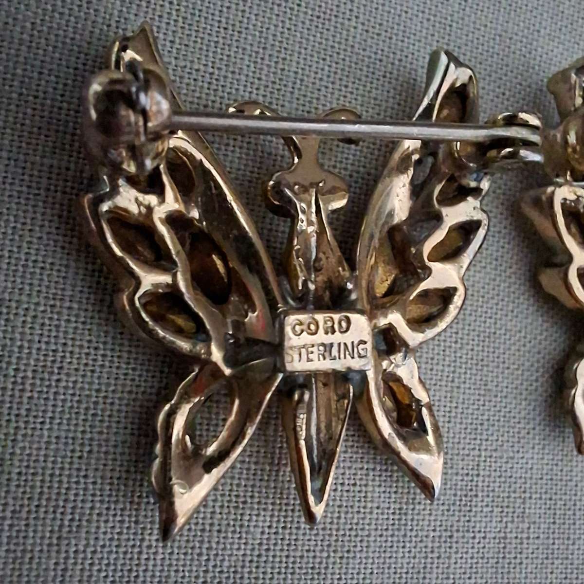 Pair Gilded Stirling silver Coro Crafts Brooches Pins - Mid centuary Vintage jewelry
