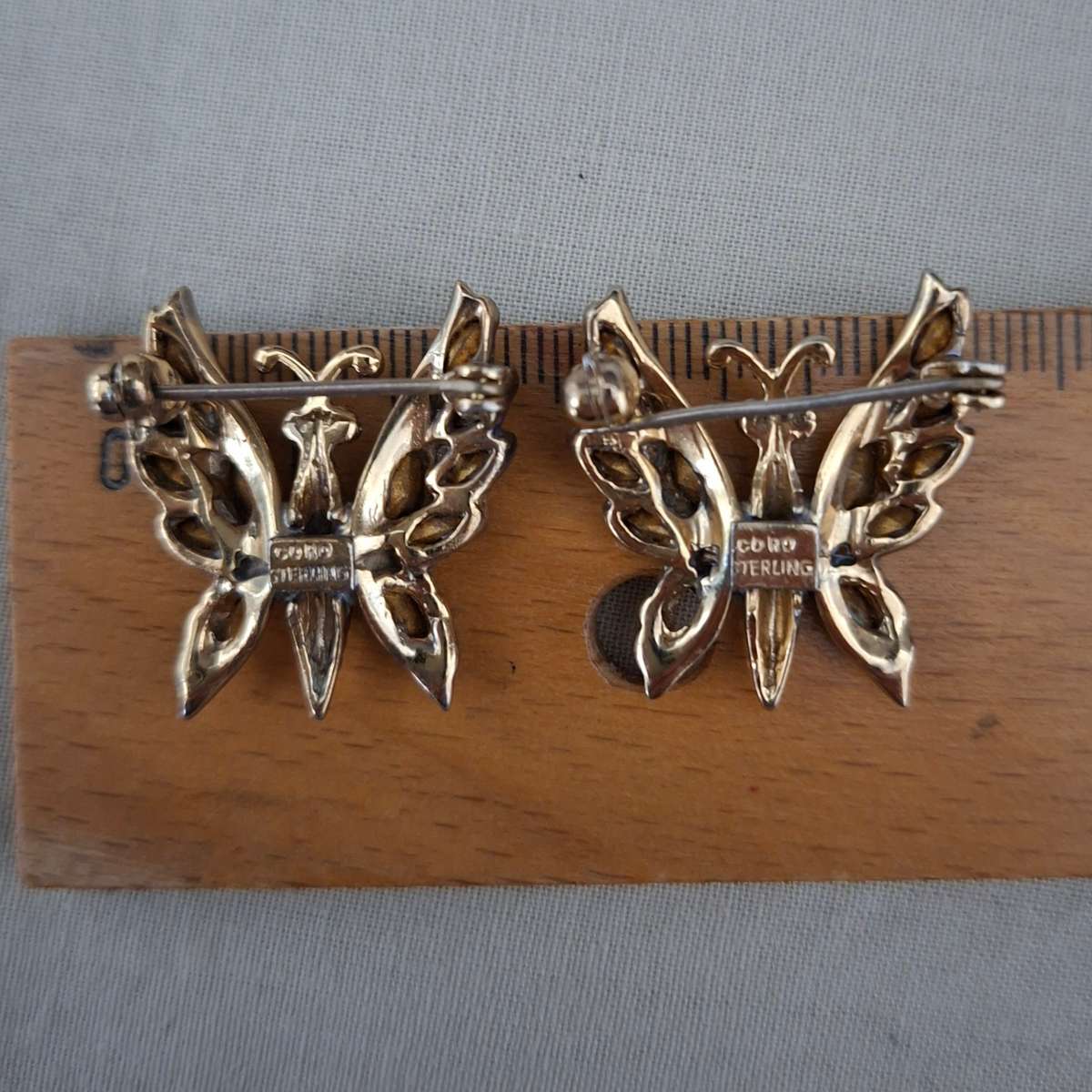 Pair Gilded Stirling silver Coro Crafts Brooches Pins - Mid centuary Vintage jewelry