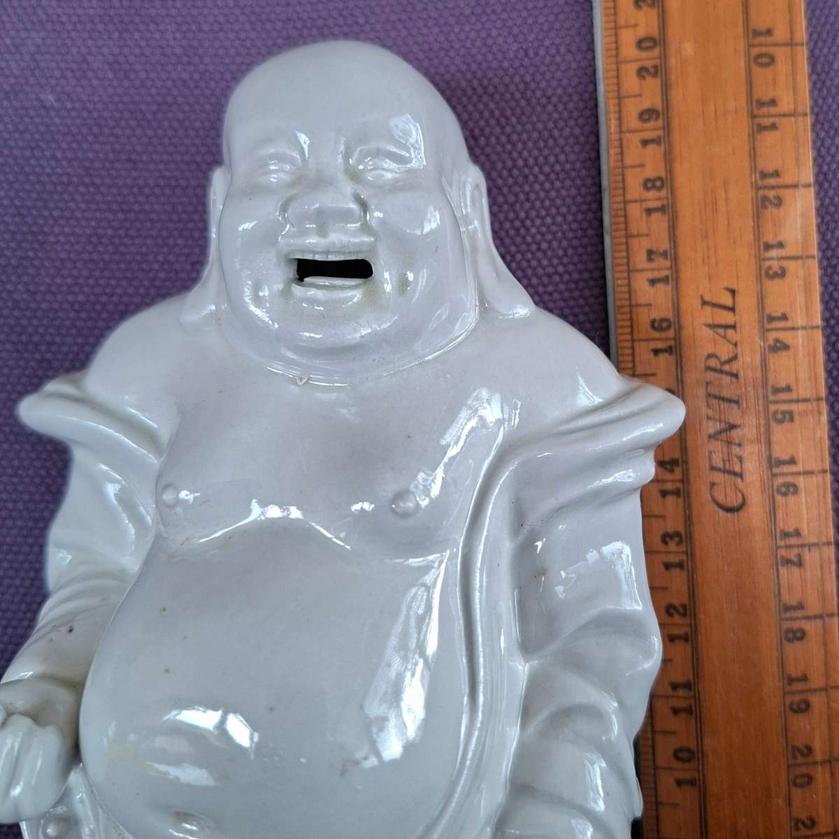 Laughing Buddha - White ceramic porcelain feng shui decor