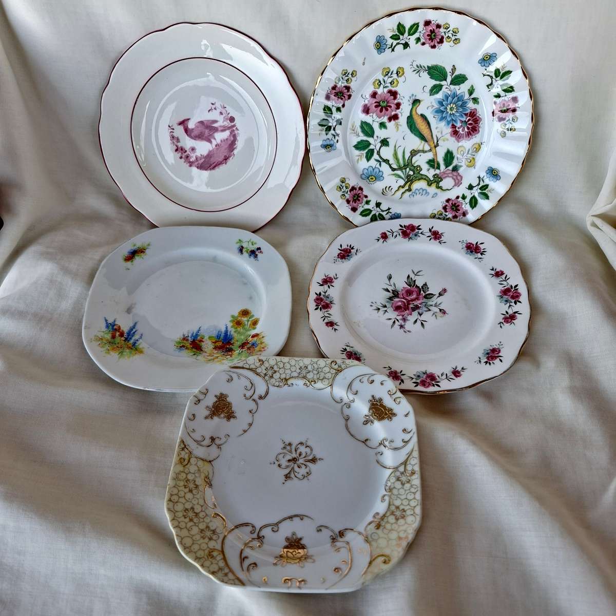 5 tea plates - decorative wall decor - replacement porcelain