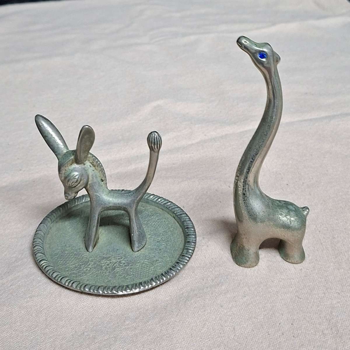 2 Vintage Ring Holders - Jewelry stands donkey and giraffe