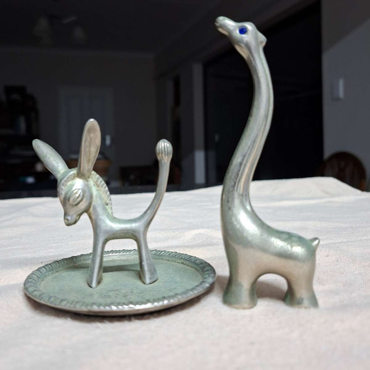 2 Vintage Ring Holders - Jewelry stands donkey and giraffe