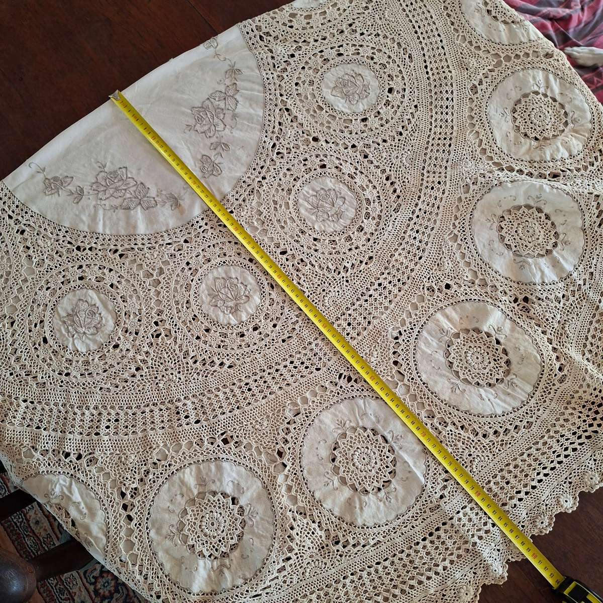 Round Crochet Table Cloth Vintage   2 m dia approx