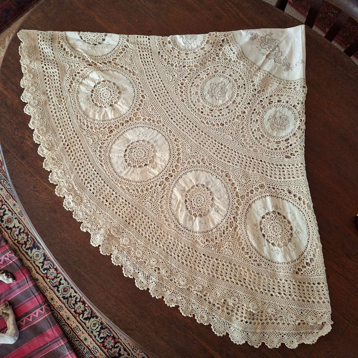 Round Crochet Table Cloth Vintage   2 m dia approx