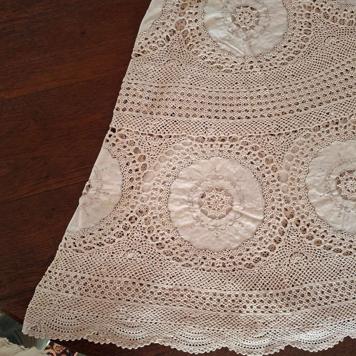 Round Crochet Table Cloth Vintage   2 m dia approx