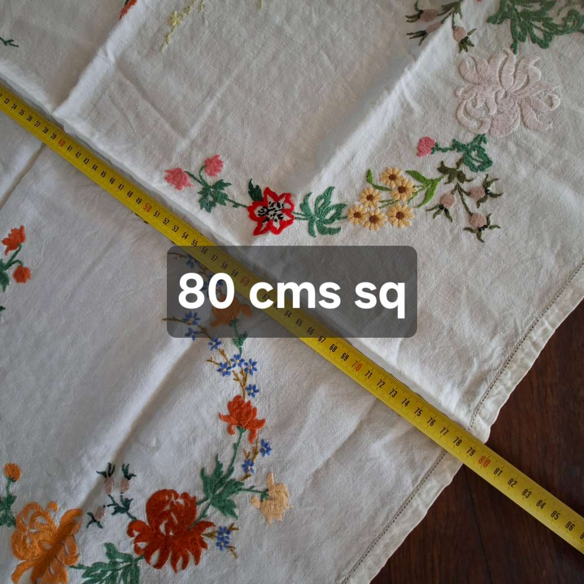 small table cloth - vintage - 80cm sq - hand embroidered.