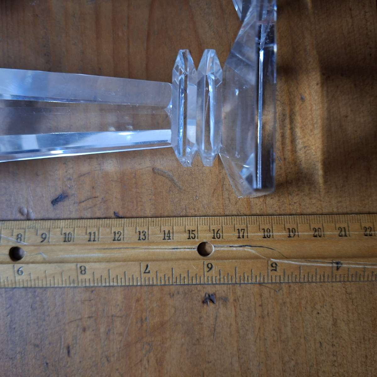 2 solid Crystal Candle holders - faceted.  18 cms tall -.