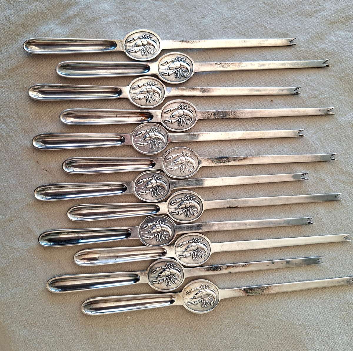 Lobster crayfish forks Swedish Silver plate C G Halberg - set of 12