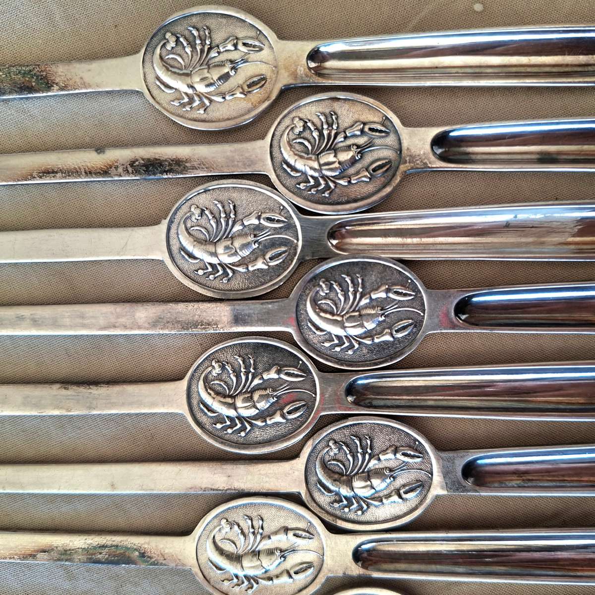 Lobster crayfish forks Swedish Silver plate C G Halberg - set of 12