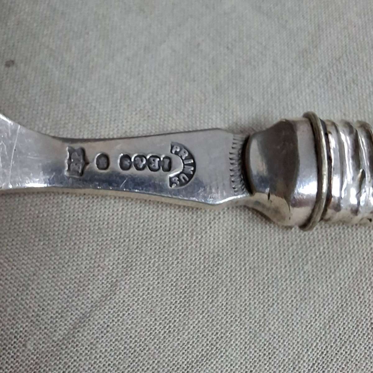 12 Fish knives and forks Silver hallmarked collars - bone or ivorine handles - etched