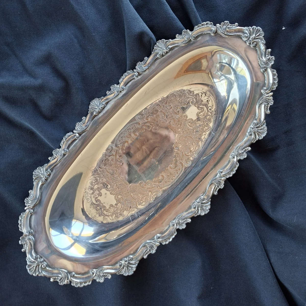 Silver plate on copper dish - Old English 18th cent Reproduction - decorative serving piece