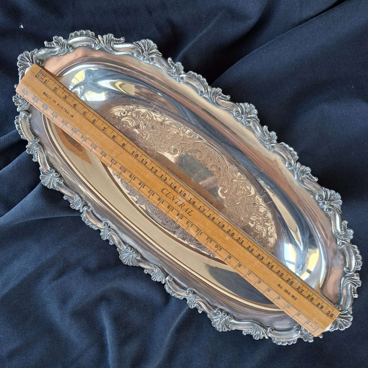 Silver plate on copper dish - Old English 18th cent Reproduction - decorative serving piece