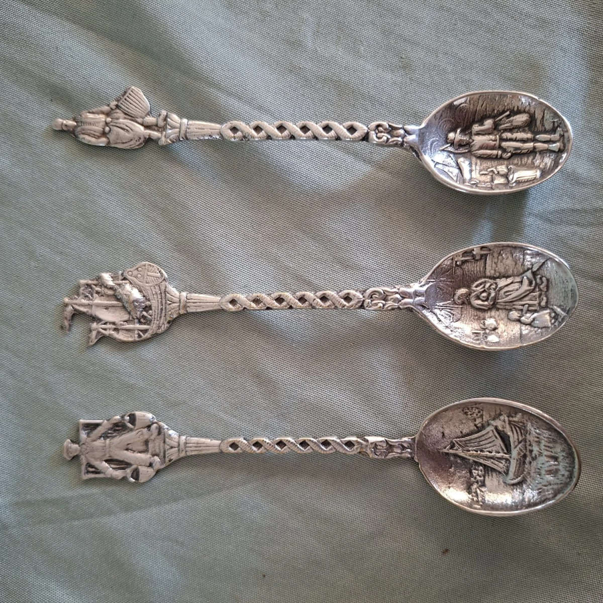 3 Dutch teaspoons - ornate with figurines