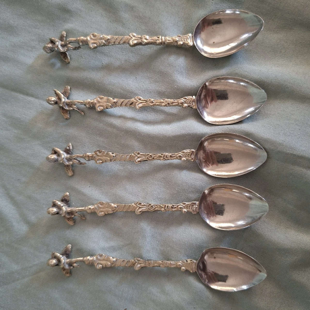 5 teaspoons ornate with cherubs angels