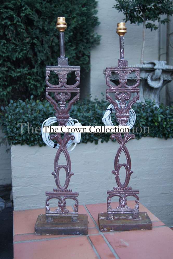 Pair Wrought Iron Victorian Brookie Lace Lamps
