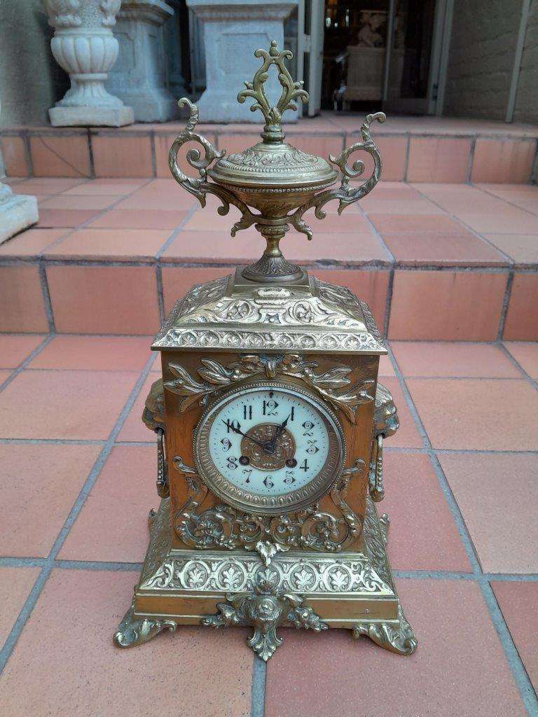 A Early 20th Century French Ormolu Bronze Eight Day Clock With Pendulum