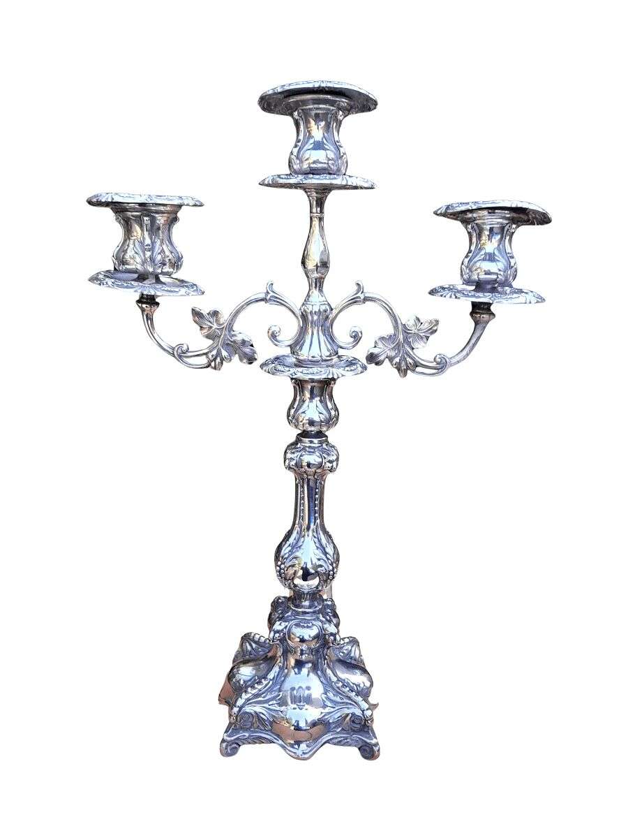 An Antique Victorian Silver-Plate Candelabra on Feet