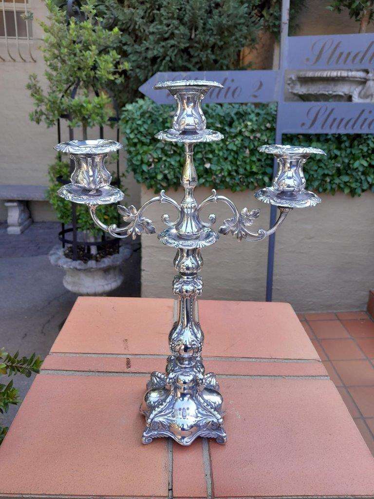 An Antique Victorian Silver-Plate Candelabra on Feet