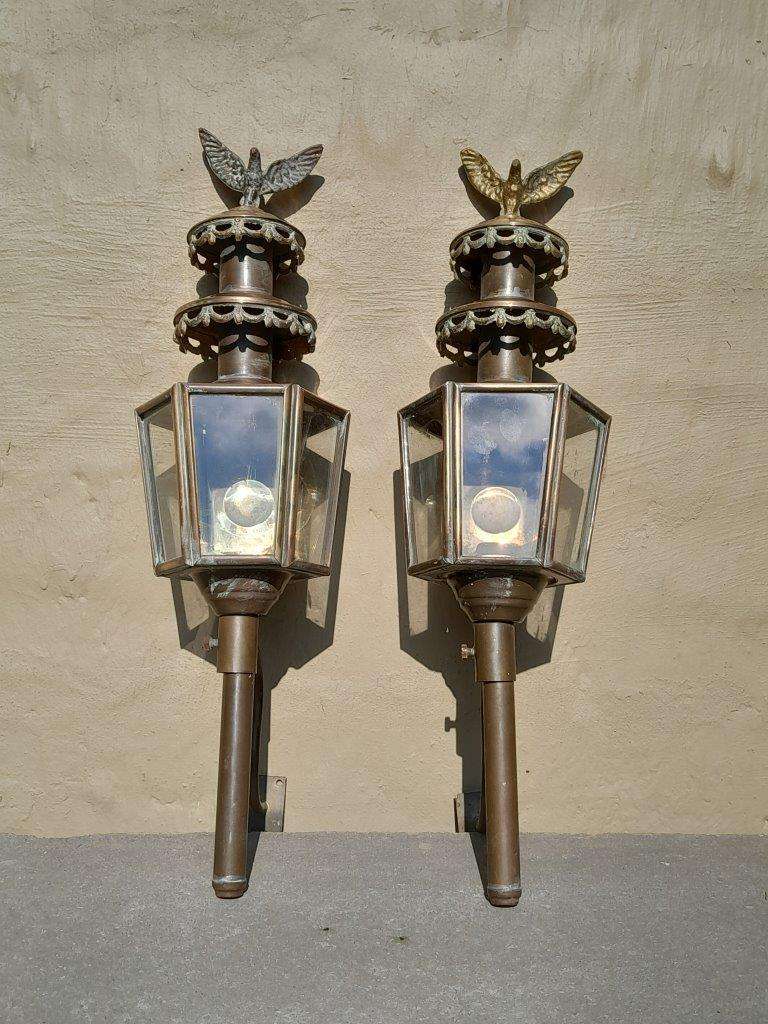A 19th Century  Victorian Pair of Brass Carriage Lanterns with Eagles 